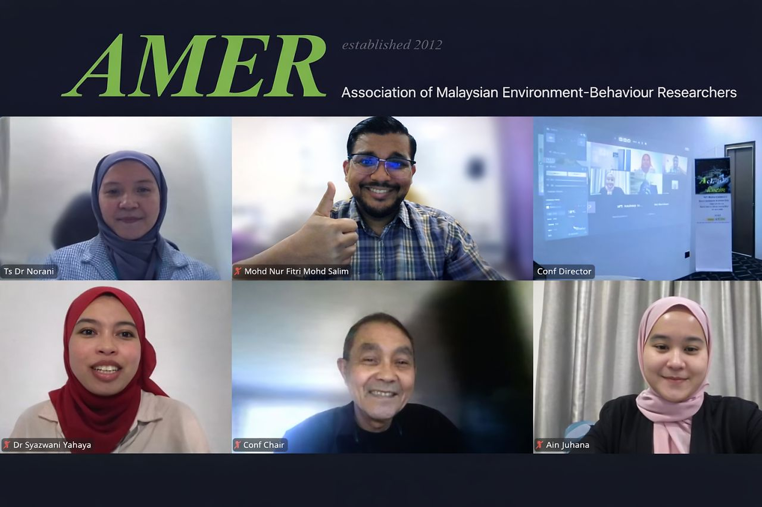 Screen capture of an AMER online meeting with six participants, including Fitri Salim.